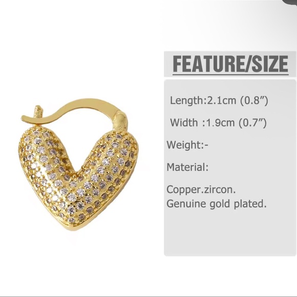 Anthropologie Crystal Heart 18K Gold Plated Stainless Steel Waterproof Earrings - Picture 14 of 14